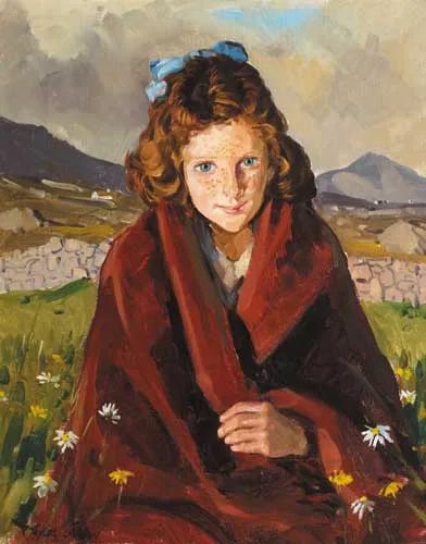 Robert Taylor Carson, THE RED SHAWL, signed lower left; inscribed and signed again on reverse
