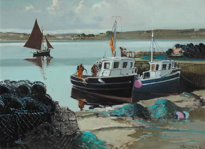 Cecil Maguire, THE HARBOUR ROUNDSTONE, 1984, signed and dated lower right; inscribed on reverse