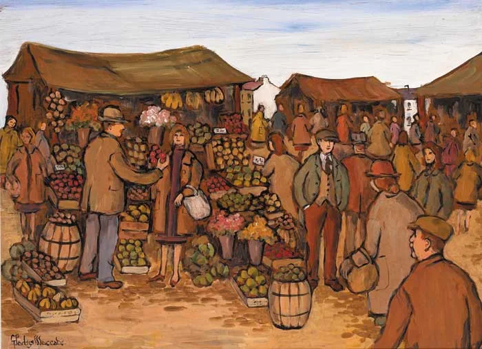 FRUIT MARKET by Gladys Maccabe, oil on board, sold Dec 2005