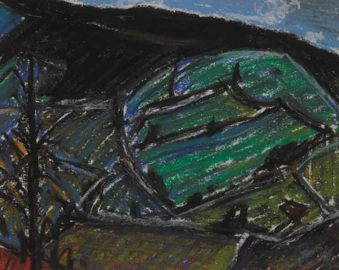 Peter Collis, WICKLOW HILLSIDE, crayon and graphite on artist's board