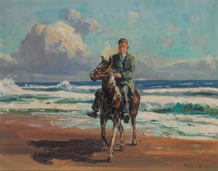 PONY RIDE ON THE BEACH by Robert Taylor Carson, oil on canvas, sold Dec 2005