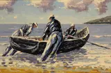 Ivan Sutton, LAUNCHING THE CURRACH, ARAN MaR, ARAN ISLANDS, COUNTY GALWAY