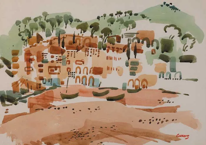 MEDITERRANEAN RESORT by Desmond Carrick, watercolour, offered Dec 2005
