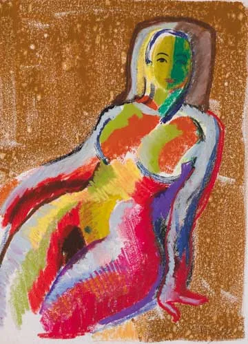 Owen Walsh, SEATED NUDE, gouache and crayon on paper