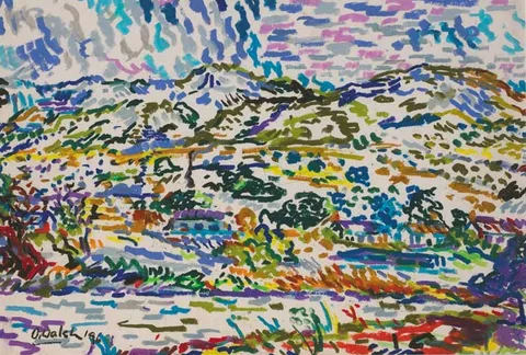 Owen Walsh, LANDSCAPE NEAR WESTPORT, CO MAYO, crayon on paper