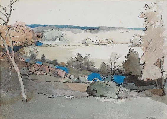 RIVER LAGAN by Tom Carr, watercolour with pen and ink on paper, sold Dec 2005