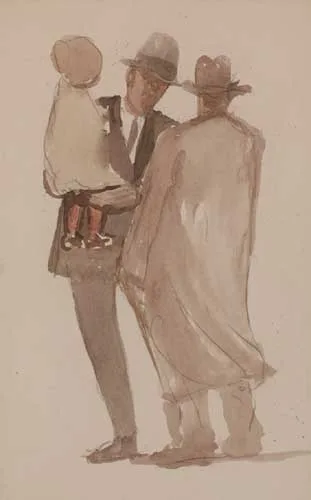 DUBLINERS by Michael Healy, watercolour over pencil on paper, sold Dec 2005