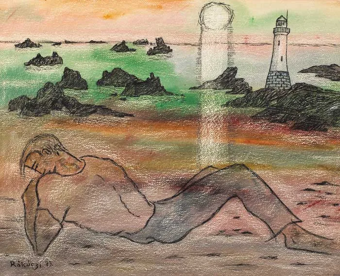 RECURRING DREAM by Basil Rakoczi, pen and ink with watercolour, offered Dec 2005