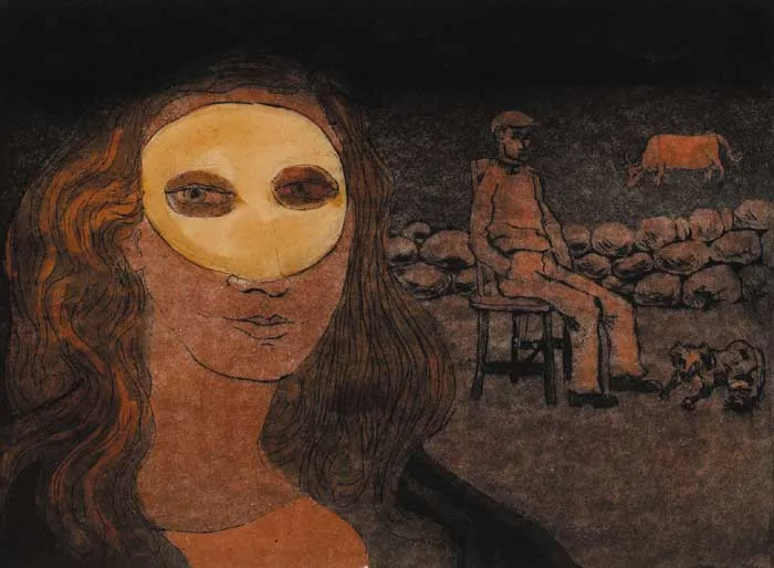 FARMER'S WIFE, CONNEMARA by Gerard Dillon, 1970, colour etching, sold Dec 2005