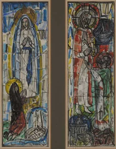 Patrick Pollen, CARTOON FOR A TWO-LIGHT WINDOW IN ST MARY'S CHURCH, GALWAY, watercolour and gouache over crayon