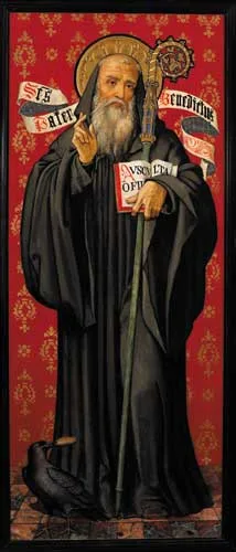 Catharine Weekes, SAINT BENEDICT, oil, gesso and gold leaf on a mahogany panel