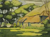 Harry Epworth Allen, THATCHED HOUSE, TREES & FIELDS