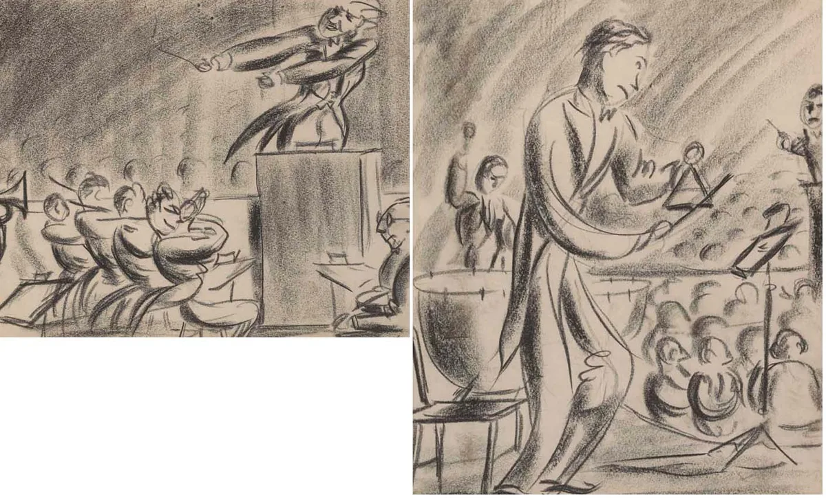 Colum Robert Gore-Booth, THE CONDUCTOR and THE TRIANGLE (A PAIR), black crayon on paper