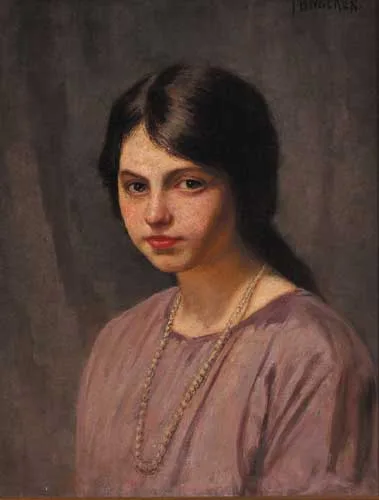 Thomas Bond Walker, PORTRAIT OF A YOUNG GIRL WITH STRING OF PEARLS, oil on canvas