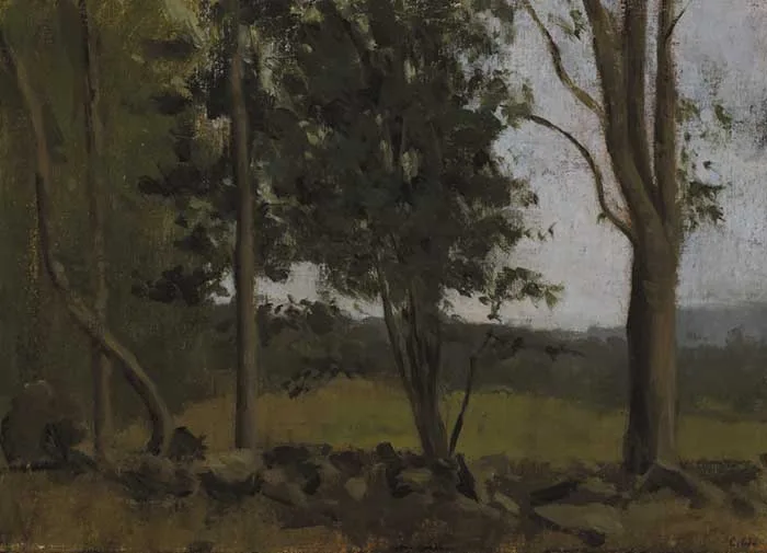 BROKEN WALL AND TREES by Colin Watson, oil on canvas, offered Dec 2005