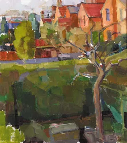Sarah Spackman, BACK GARDENS (EVENING), oil on canvas