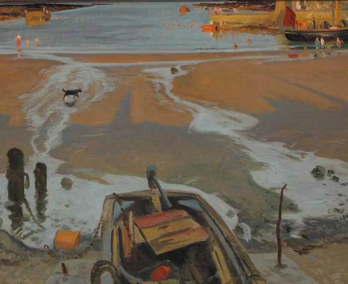 LENGTHENING SHADOWS, EVENING, RUSH HARBOUR by Patrick Leonard, circa 1958, oil on canvas, sold Feb 2006