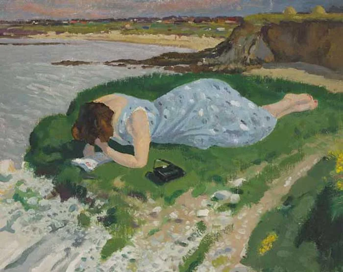 BY THE CLIFFS, RUSH, COUNTY DUBLIN by Patrick Leonard, 1942, oil on sack cloth, sold Feb 2006