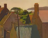 Patrick Leonard, ROOFTOPS AND BACK GARDENS LOOKING OUT TO SEA, circa 1950s