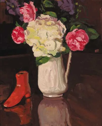 HYDRANGEA AND ROSE by Patrick Leonard, 1940, oil on canvas, sold Feb 2006