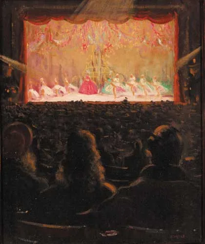 INSIDE DUBLIN'S CAPITOL THEATRE by Patrick Leonard, circa 1945, oil on board, sold Feb 2006