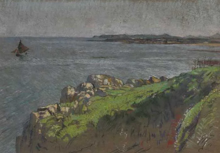 Patrick Leonard, VIEW FROM THE CLIFFS, pastel on tinted paper