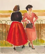 Patrick Leonard, STUDIES: TWO WOMEN AT DOLLYMOUNT BUS STOP, 1950, WOMEN ON DOLLYMOUNT STRAND, 1950, and TWO FIGURES BEFORE FENCE RAILINGS, 1955 (SET OF THREE)