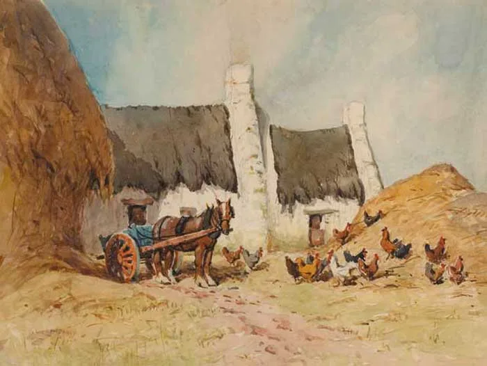 Lancelot Bayly, DOWN ON THE FARM, watercolour over pencil