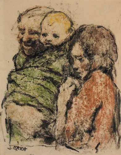 William Conor, THREE GENERATIONS, crayon on paper