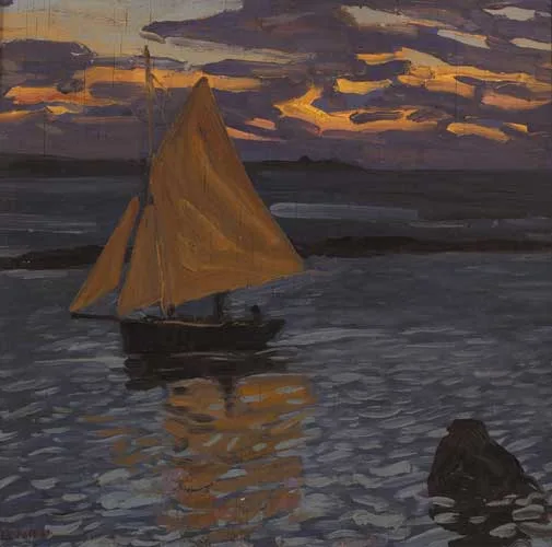 SAILING VESSELL OFF RUSH by Patrick Leonard, oil on panel, sold Feb 2006