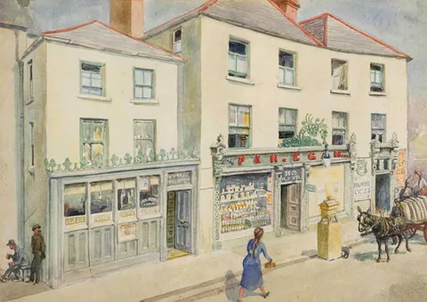 Harry Kernoff, EGAN'S P. & H. TULLAMORE, COUNTY OFFALY, watercolour over pencil