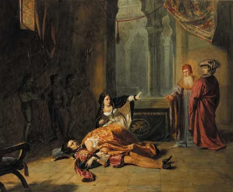 Frederic William Burton, SCENE FROM BYRON'S TRAGEDY OF THE TWO FOSCARI, 1838, watercolour over pencil with bodycolour and gum arabic