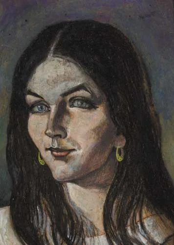 IRISH EYES by Harry Kernoff, oil pastel on card, sold Feb 2006