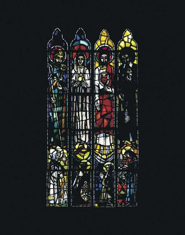Patrick Pollen, STAINED GLASS WINDOW FOR ST. VINCENT DE PAUL'S, SHEFFIELD, circa 1953, two pairs of two-light painted and stained glass windows