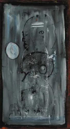 FIGURES by John Kingerlee, circa 1986, oil on canvas, sold Feb 2006