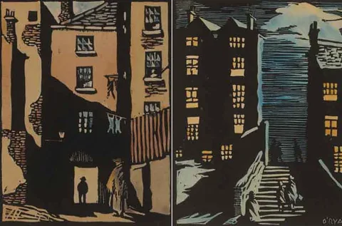 Fergus O'Ryan, ANGEL ALLEY and 27 STEPS SUMMERHILL, DUBLIN (A PAIR), hand-coloured wood-block prints