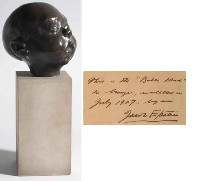 BABE'S HEAD by Jacob Epstein, 1907, cast bronze on a stone plinth, sold Nov 2005