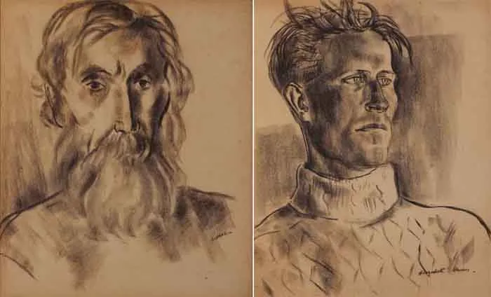 Elizabeth Rivers, OLD MAN, ARAN ISLANDS and YOUNG MAN, ARAN ISLANDS (A PAIR), conté crayon on paper