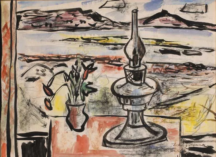 IN DUNLOE, DONEGAL by Norah McGuinness, watercolour, crayon, pen and ink on paper, sold Nov 2005