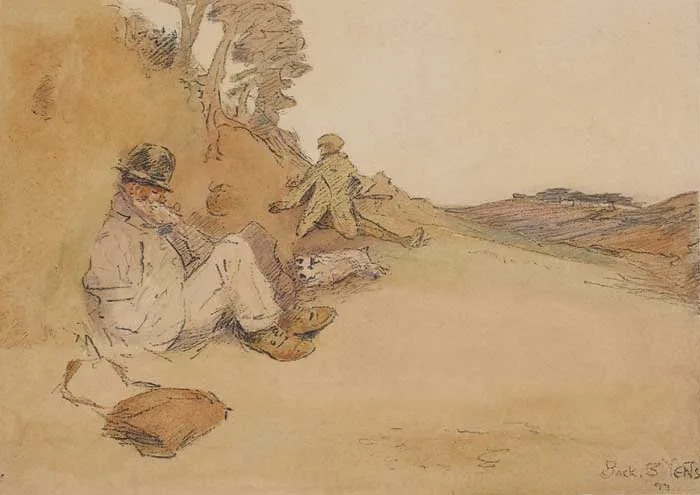 Jack Butler Yeats, WHEN FERRETS LIE UP, hand-coloured lithograph on paper mounted on card