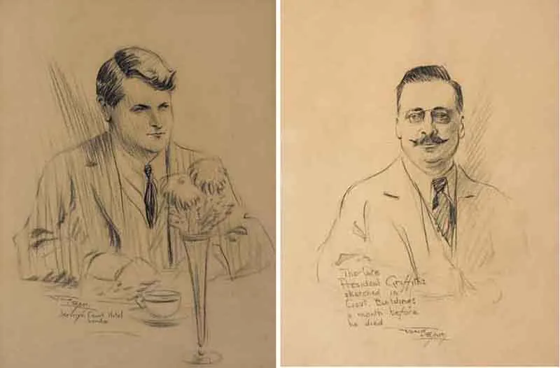Frank Leah, MICHAEL COLLINS IN THE JERMYN COURT HOTEL, LONDON and THE LATE PRESIDENT GRIFFITH SKETCHED IN GOVERNMENT BUILDINGS A MONTH BEFORE HE DIED, 1921 (A PAIR), the former black crayon on paper; the latter pencil on pape