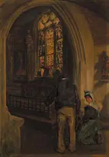Aloysius C. OKelly, BRETON CHURCH INTERIOR WITH FIGURES