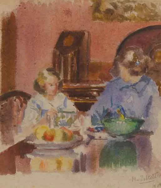 Mainie Jellett, BABBIN AND BETTY, FITZWILLIAM SQUARE, watercolour on paper