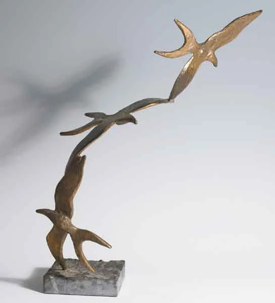 THREE SMALL BIRDS by John Behan, bronze on a granite base (unique), sold Nov 2005