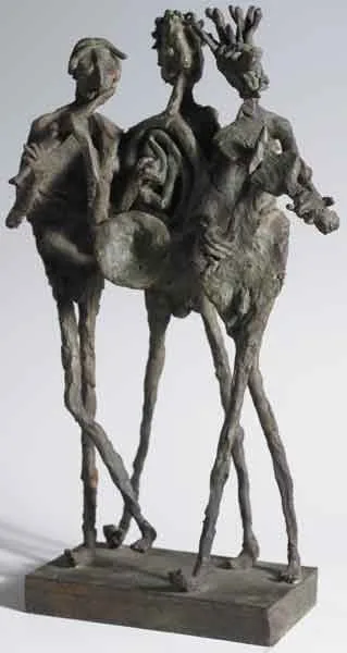 THREE MUSICIANS by Rowan Gillespie, cast bronze with a verdigris patina, sold Nov 2005