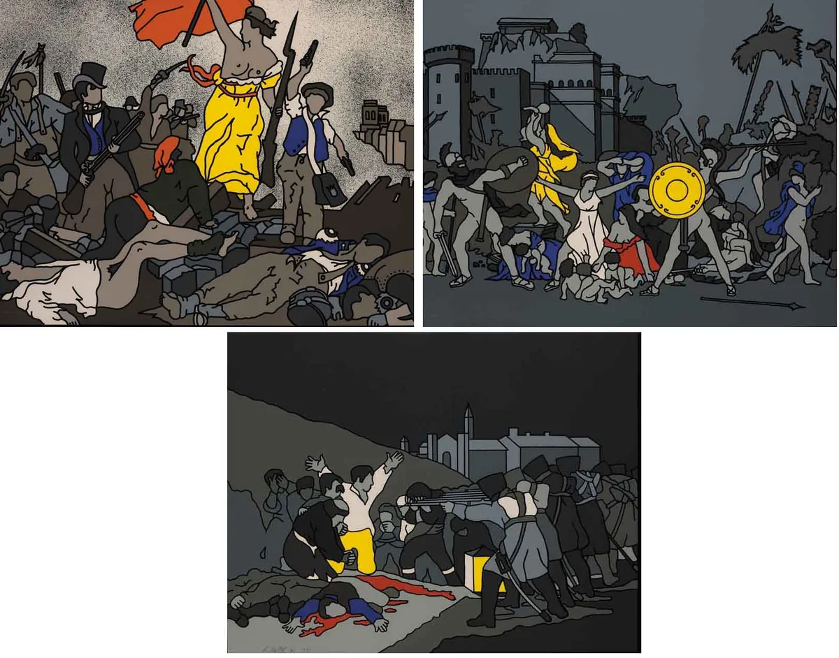 Robert Ballagh, LIBERTY AT THE BARRICADES AFTER DELACROIX, THE THIRD OF MAY AFTER GOYA and THE RAPE OF THE SABINES AFTER DAVID (SET OF THREE), silkscreen print (no. 1 of 100, no. 1 of 75 and no. 1 of 75 respectively)