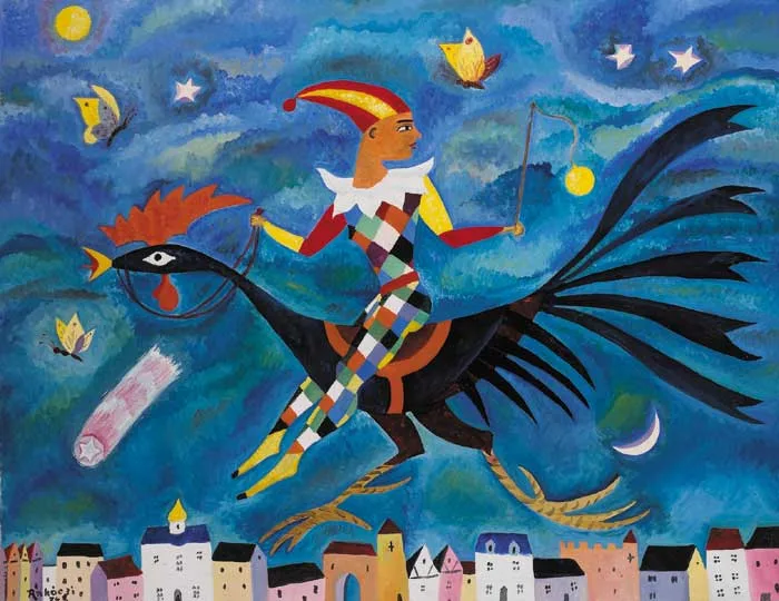 Basil Rakoczi, TOM THUMB - BOY ON A COCK, oil on canvas