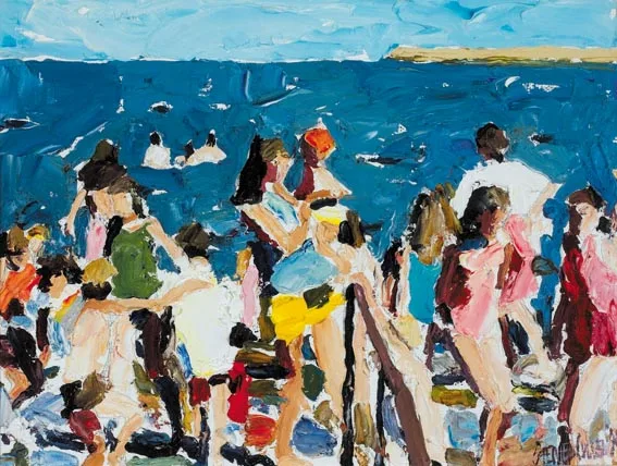 BATHERS AT SEAPOINT, COUNTY DUBLIN by Stephen Cullen, oil on canvas board, sold Jun 2005