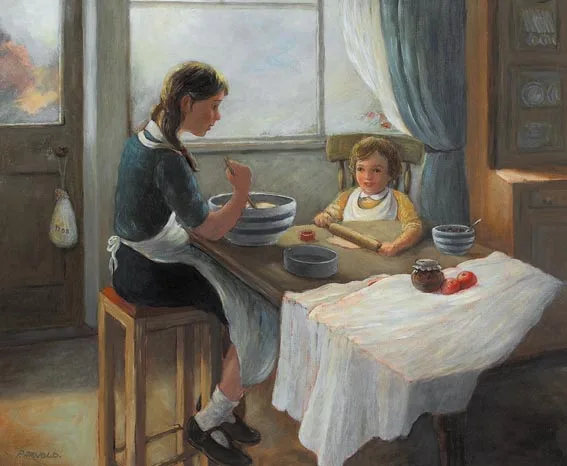 Phyllis A. Arnold, BAKING DAY, oil on canvas laid on board