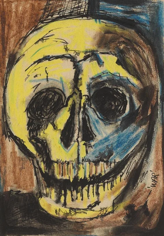 WAR by Tony O'Malley, crayon, pen and ink on paper, offered Jun 2005